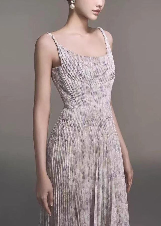 New Print Wrinkled Cotton Spaghetti Strap Dresses Sleeveless