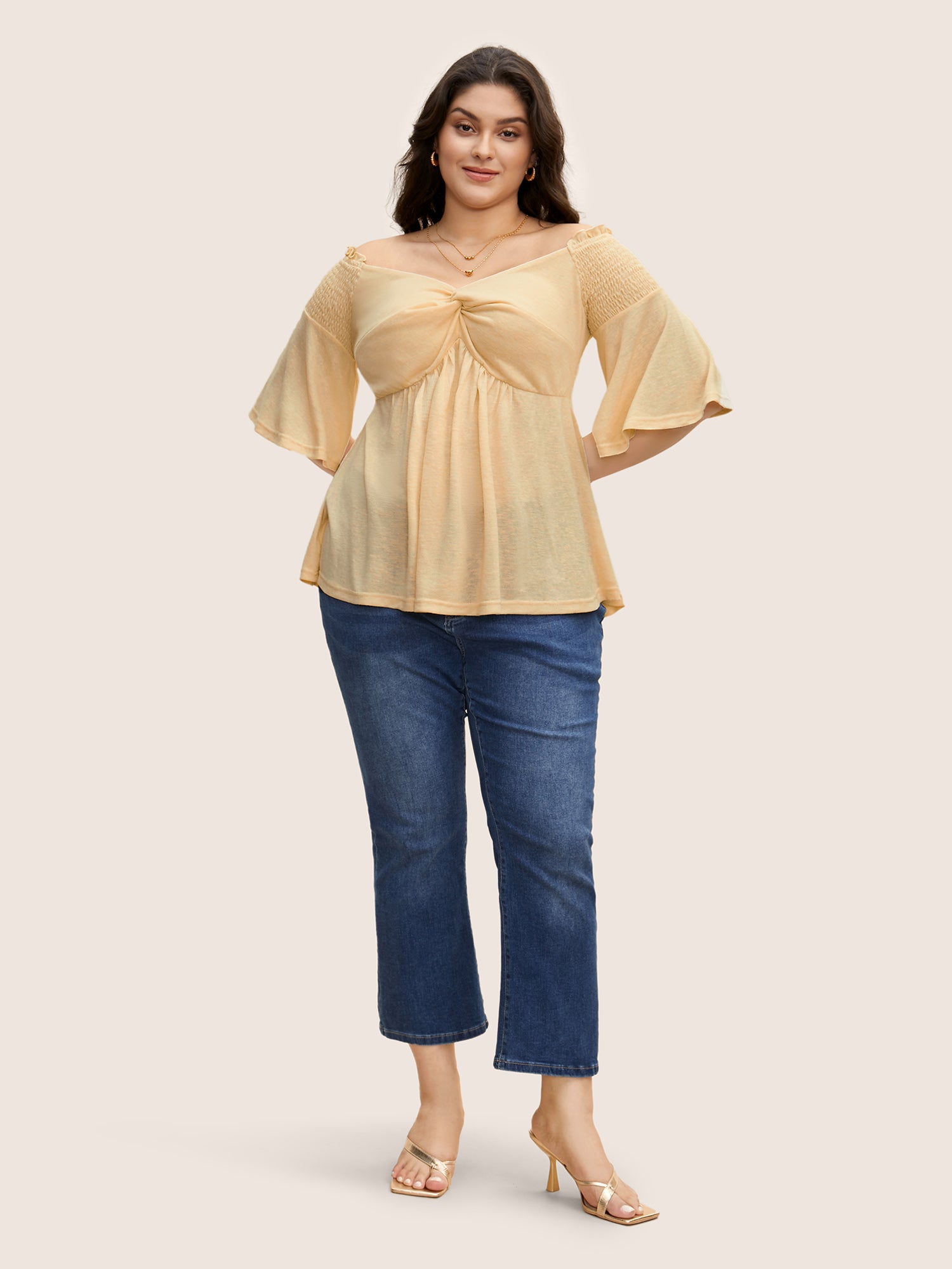 One Shoulder Neck Shirred Twist Front T-shirt