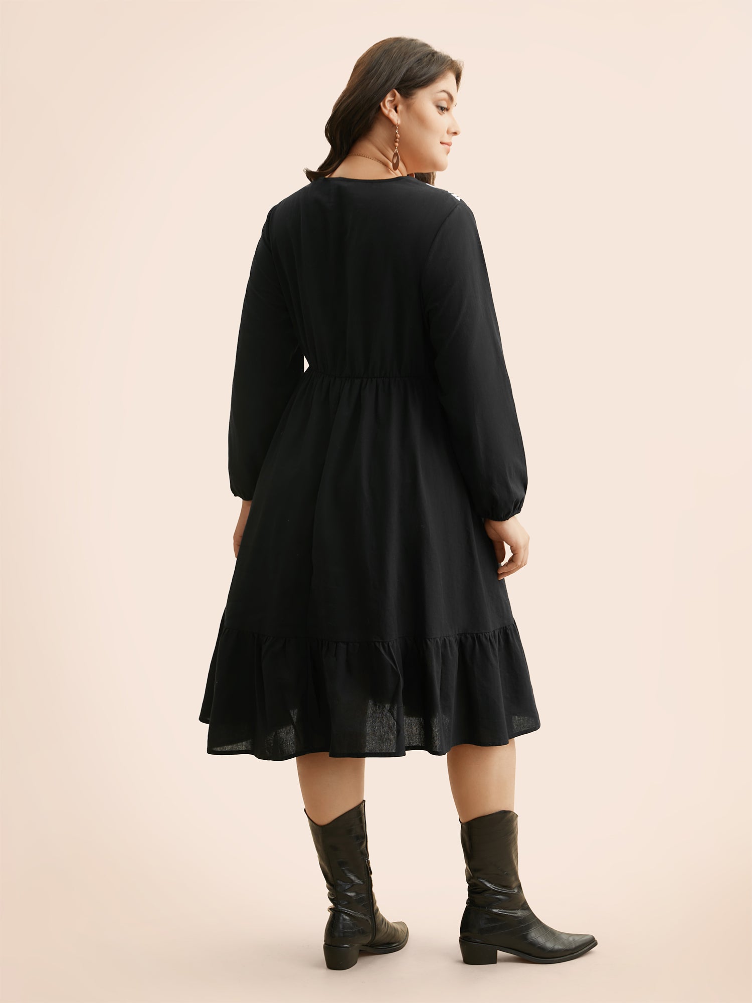Boho Print Overlap Collar Midi Dress