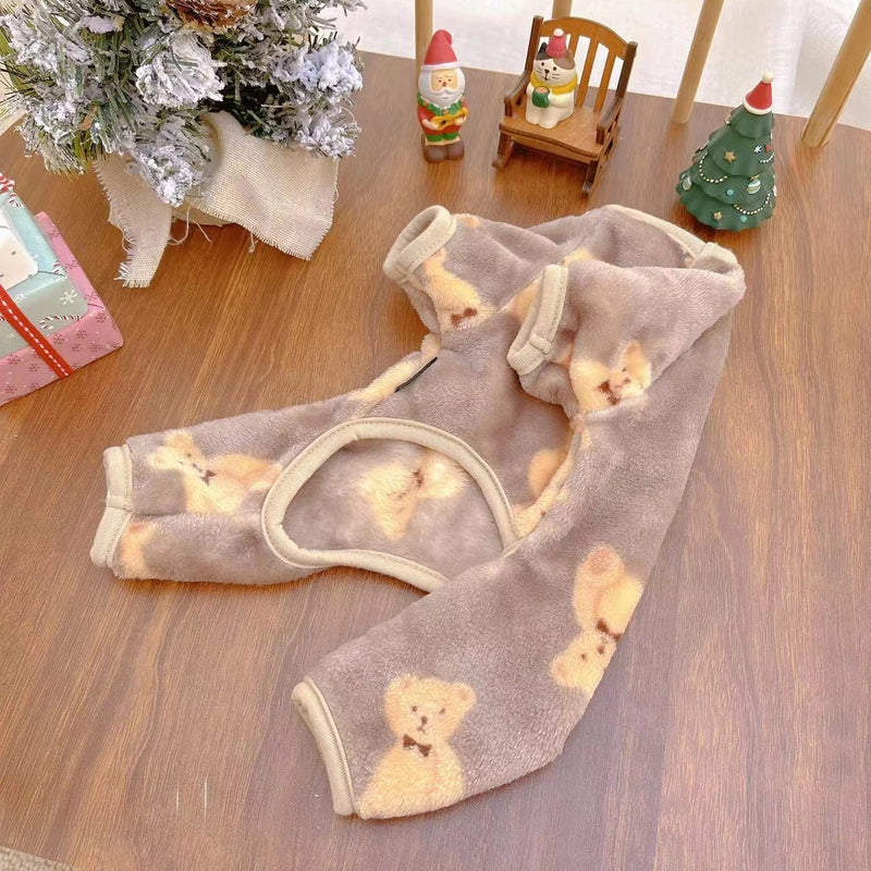 Pet Clothes Dog Cat Autumn And Winter Double-sided Velvet Warm Four-legged Home Clothes Teddy Bear Small And Medium Dog Clothing