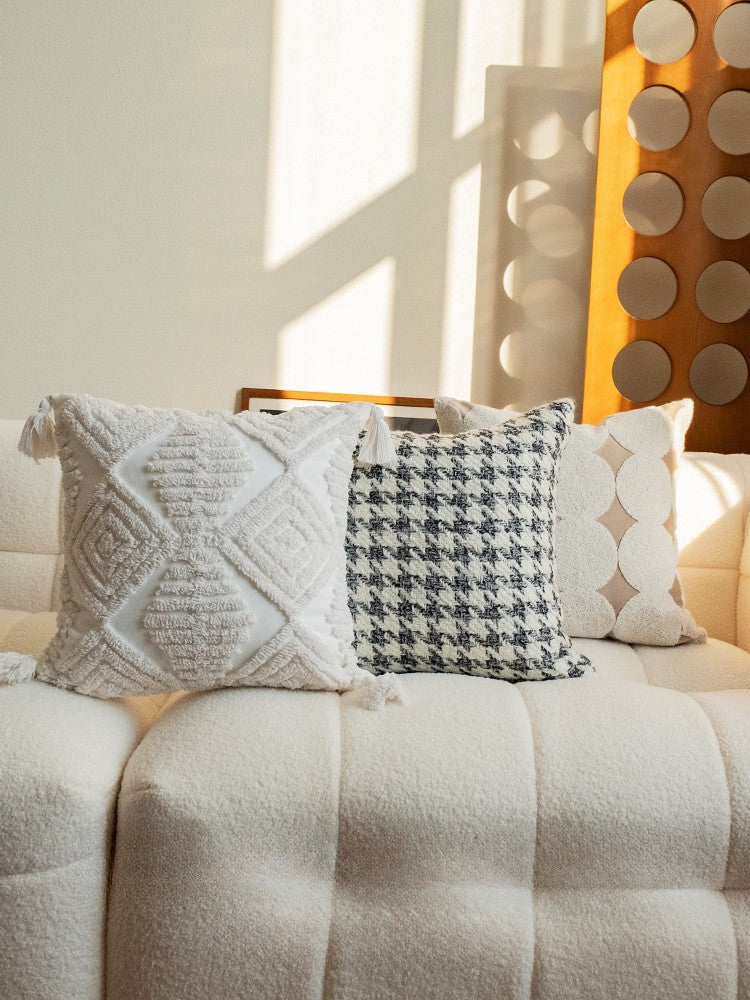 Chic Monochrome Tufted Plush Pillow