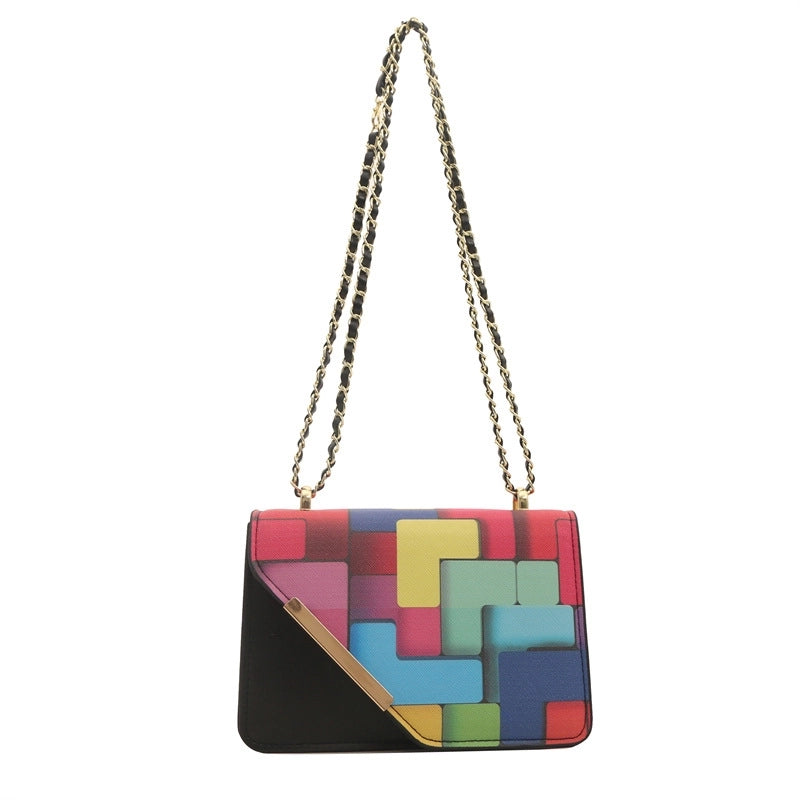 Women's Medium Pu Leather Color Block Streetwear Magnetic Buckle Crossbody Bag