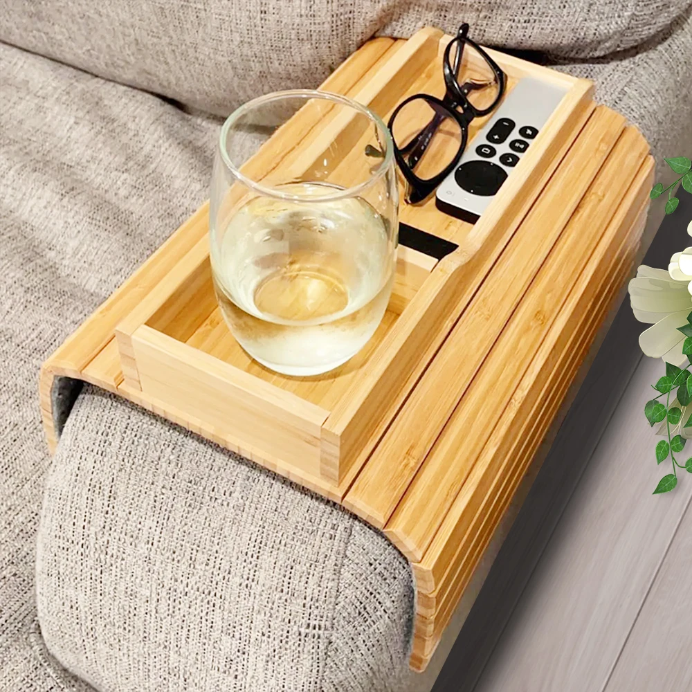 Livingroom  Clip On Wooden Bamboo Coffee Armrest Shelf Sofa Arm Rest Table Trays Square For Wide Couches