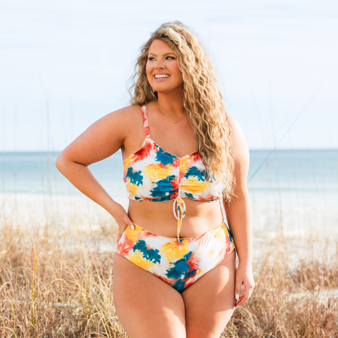 Coast Is Calling Swim Bottom. Tie-Dye Orange