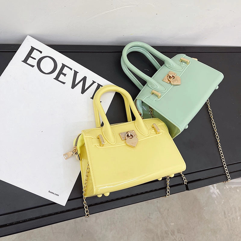 Women's Small All Seasons Pvc Solid Color Fashion Square Lock Clasp Handbag