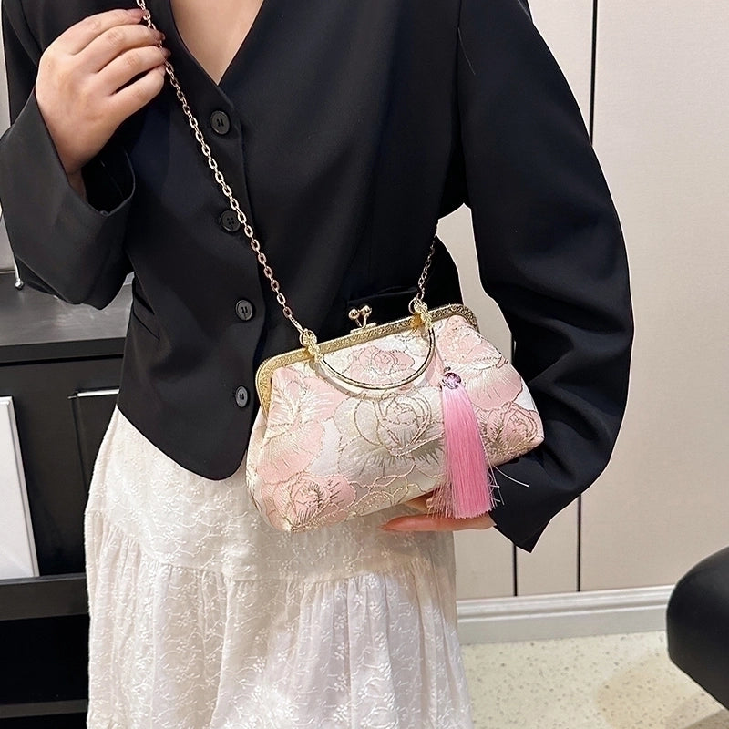 Women's Medium Pu Leather Flower Vintage Style Ethnic Style Tassel Square Buckle Crossbody Bag