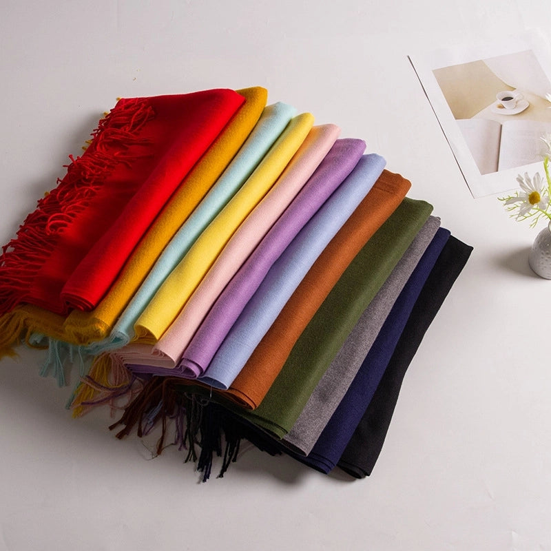 Autumn And Winter New Annual Meeting Cashmere Scarf Women's Tassel Shawl Padded Scarf Warm Solid Color Scarf