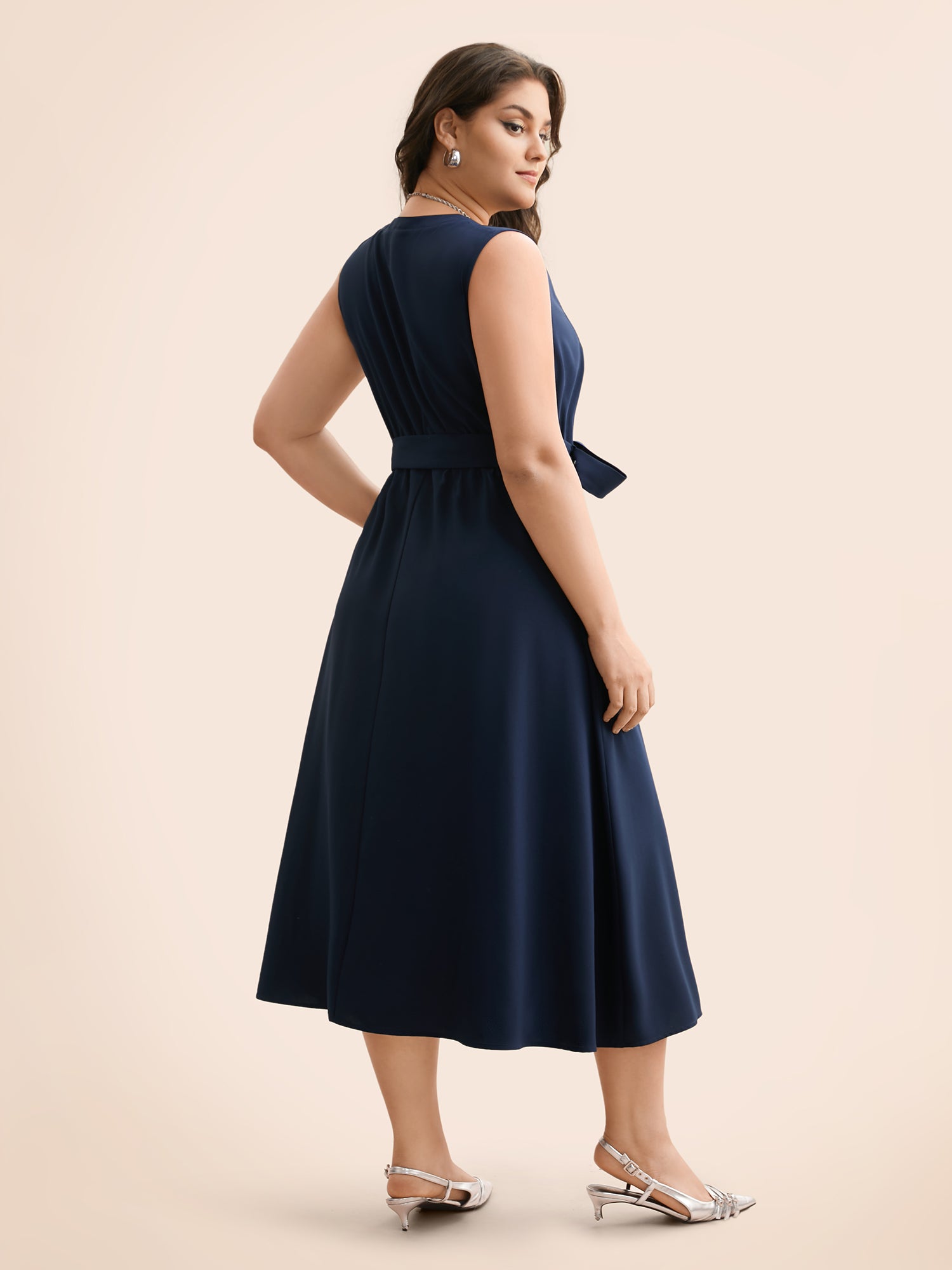 Notched Collar Belted Tank Dress