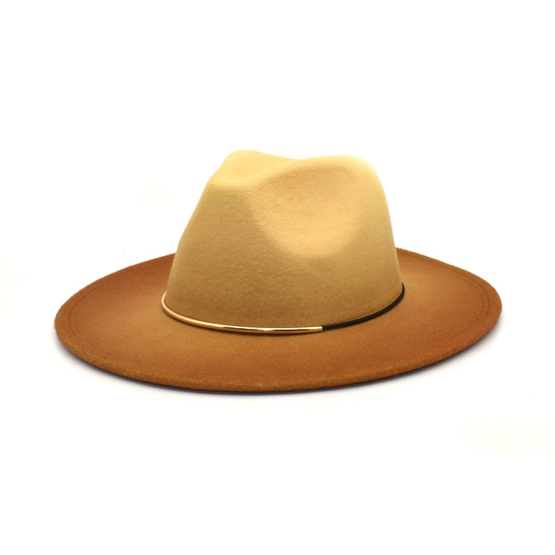 New Woolen Hat Women's Autumn And Winter Flat-brimmed Big-brimmed Hat Couple's Hat Color-changing Retro Jazz Hat Men