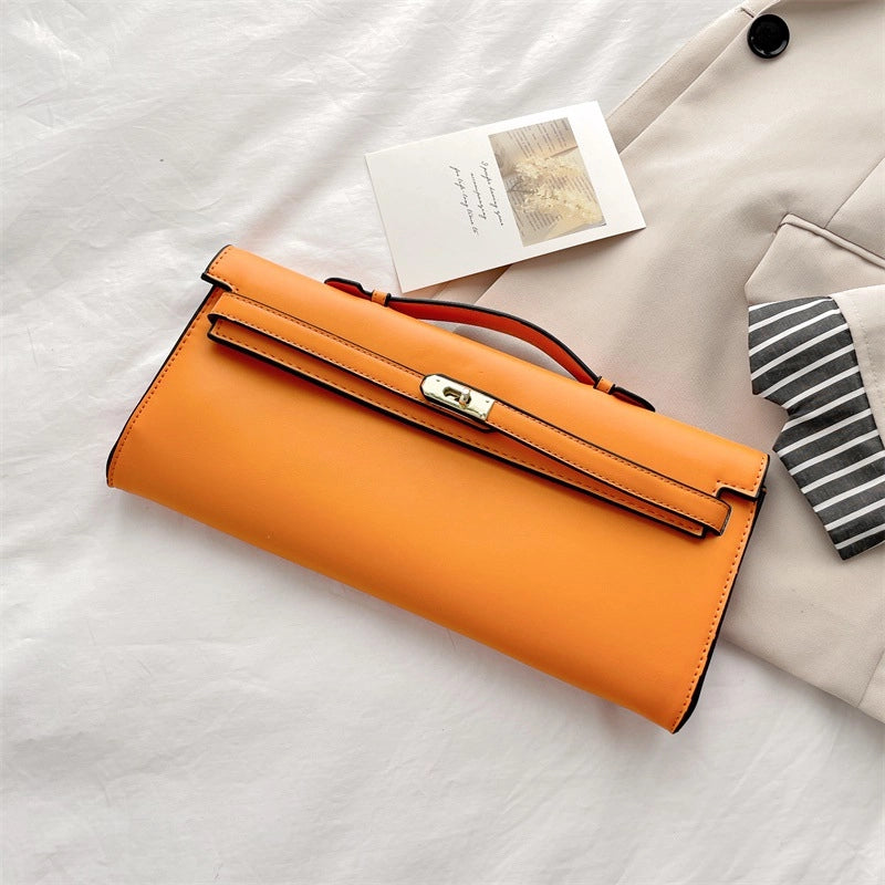 Women's Pu Leather Solid Color Elegant Square Lock Clasp Handbag