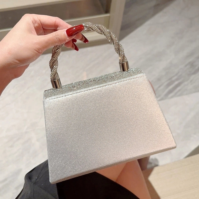 Silver Polyester Solid Color Sequins Square Evening Bags