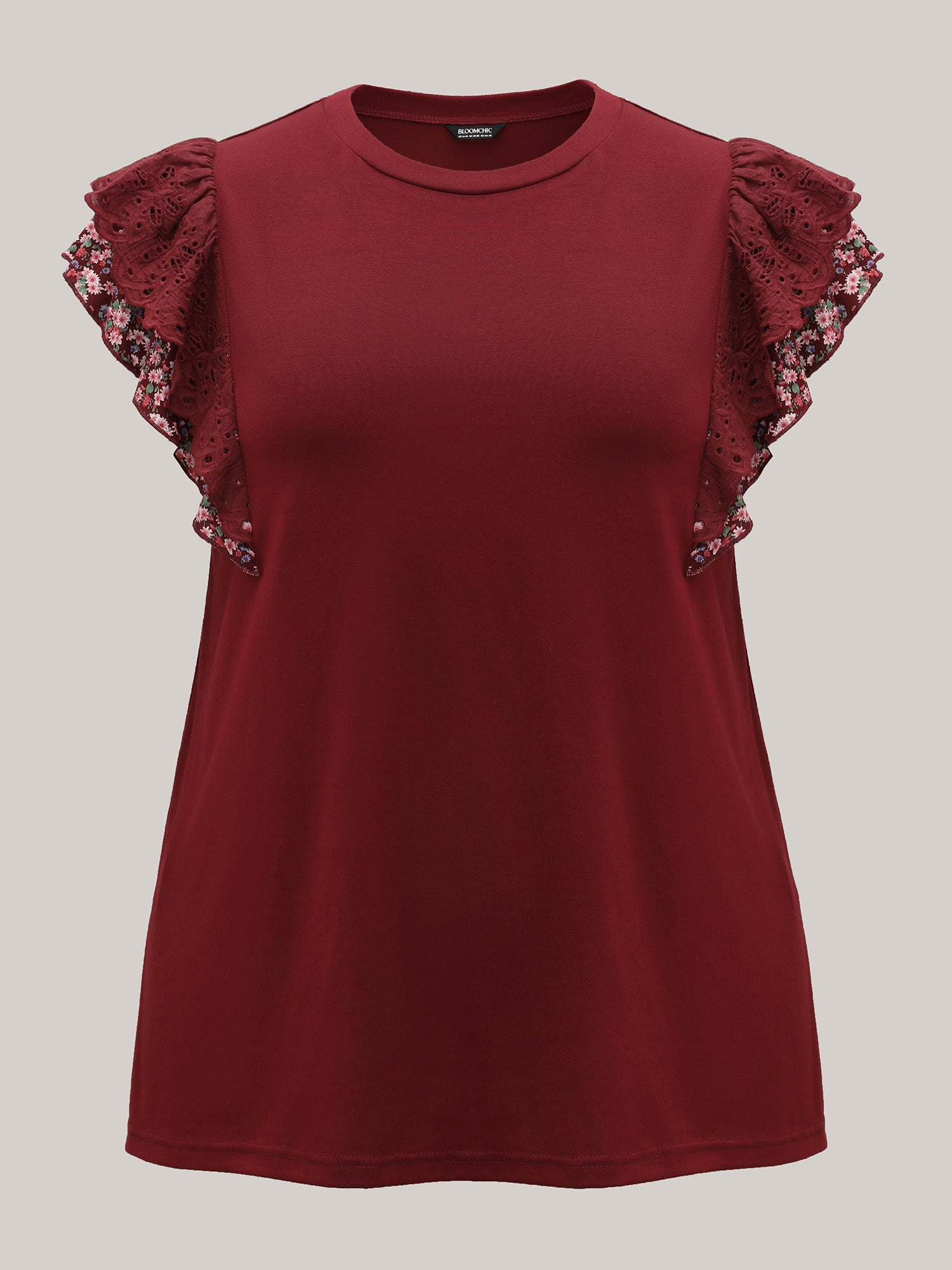 Eyelet Trim Flutter Sleeve Knit Top