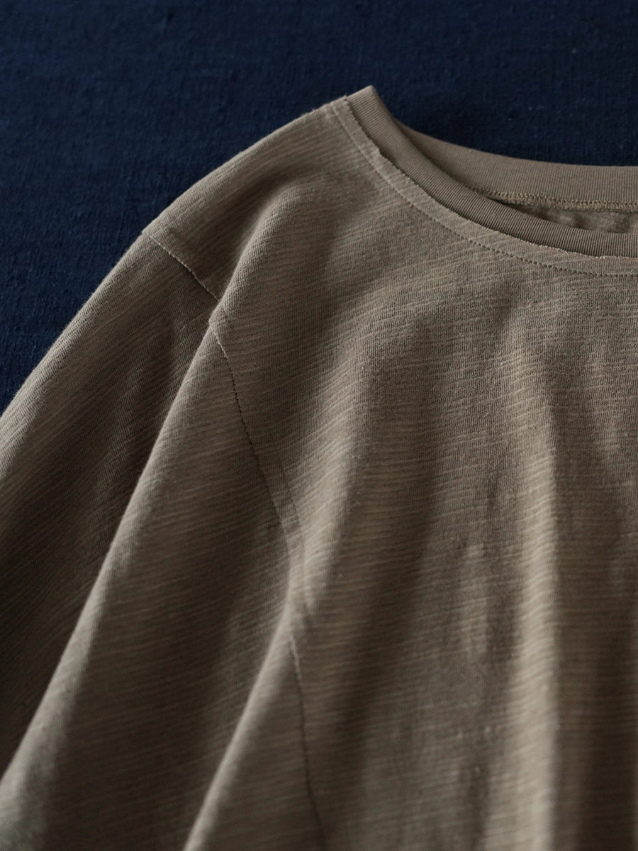 Women Summer Pure Color O-Neck Cotton Linen Shirt
