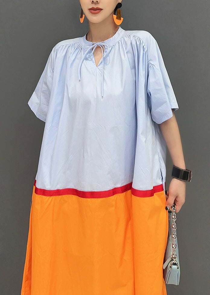 Unique Colorblock Oversized Patchwork Cotton Long Dress Summer