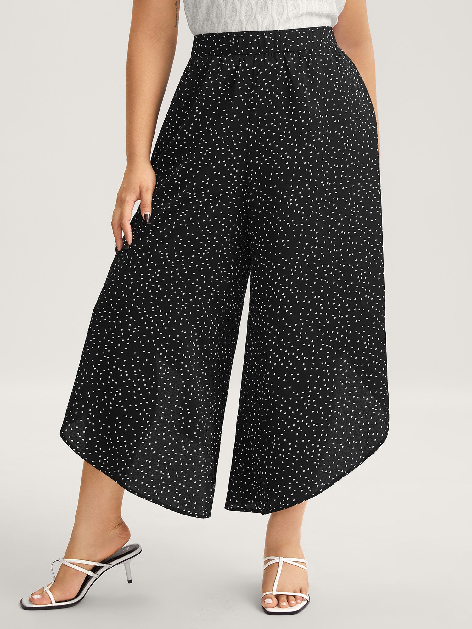 Little Dots Asymmetrical Hem Slit Pants