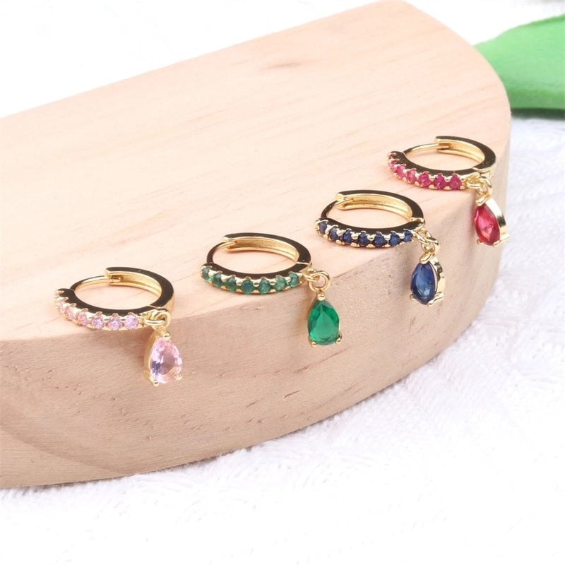Fashion Water Droplets Inlaid Zircon Copper Artificial Gemstones Copper Earrings