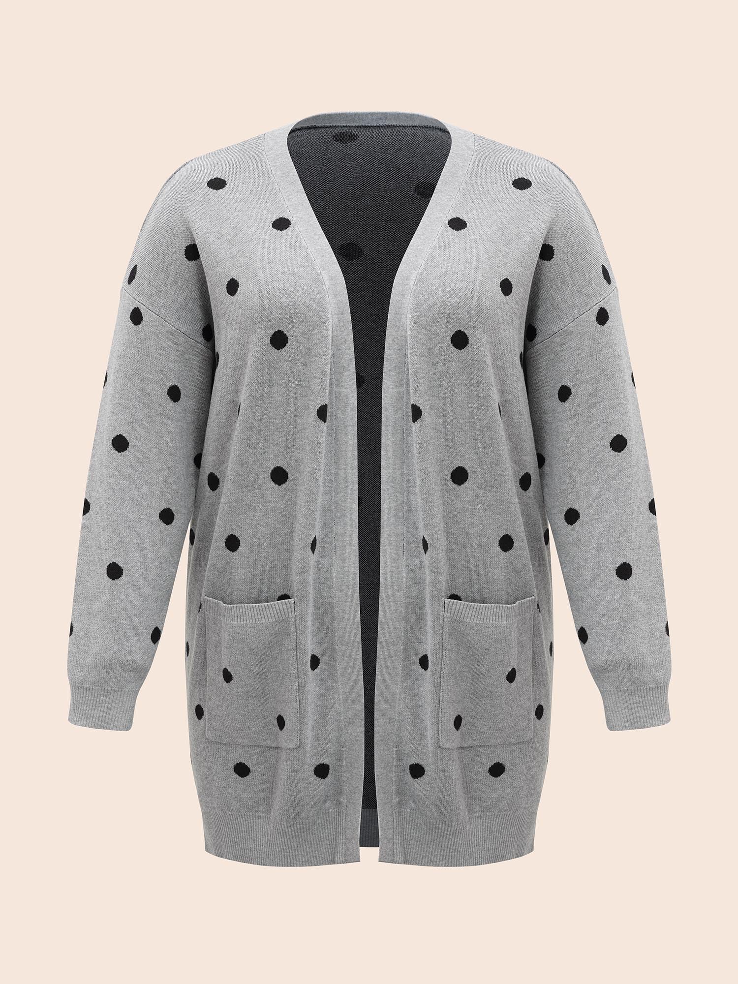 Polka Dot Kimono Collar Patch Pocket Cardigan