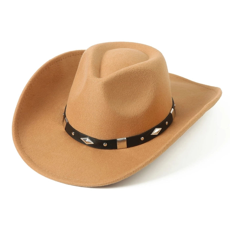 Style Curling Western Cowboy Hat Female British Versatile Solid Color Jazz Hat Autumn And Winter Warm Windproof Bowler Hat Male
