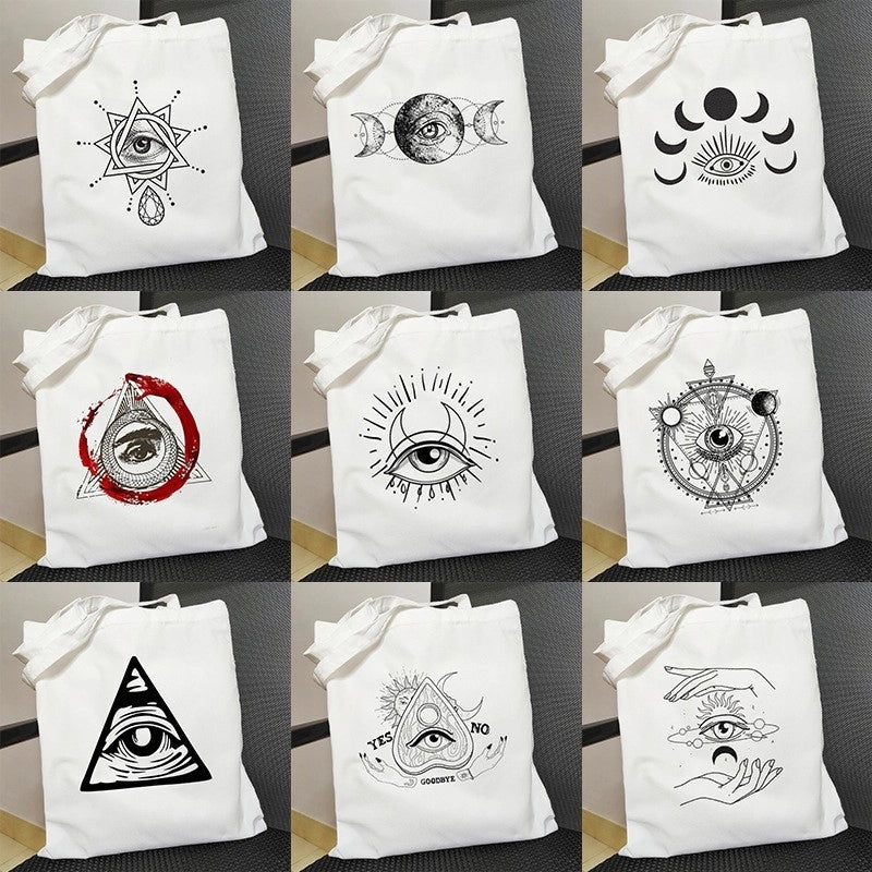 Unisex Large Canvas Devil's Eye Streetwear Square Open Tote Bag