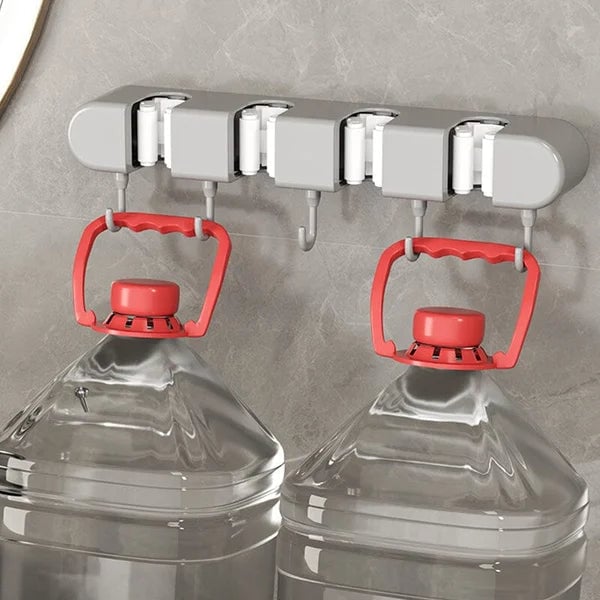 6 Slot & 6 Hook Wall Mounted Holder For Mop. Broom. Kitchen. Garden
