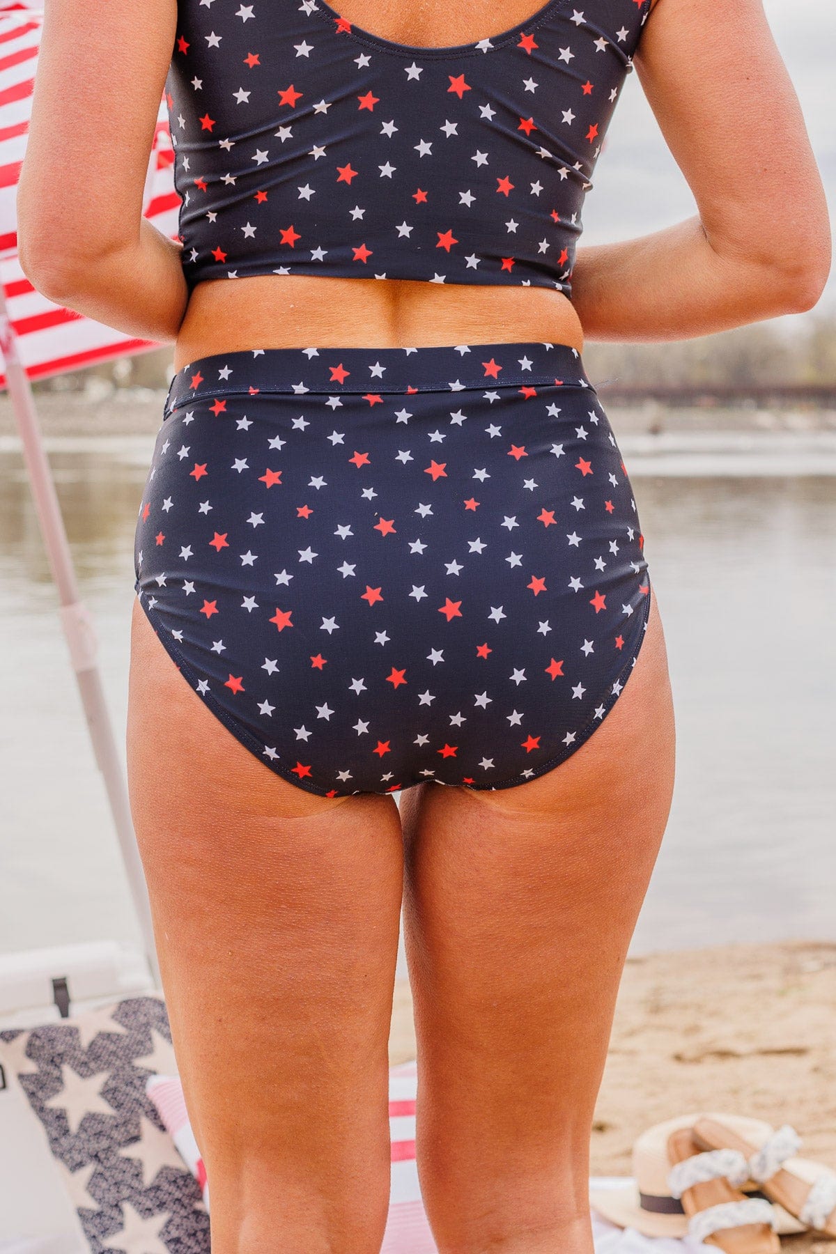 Sandy Shores High-Rise Swim Bottoms- Navy Star Print