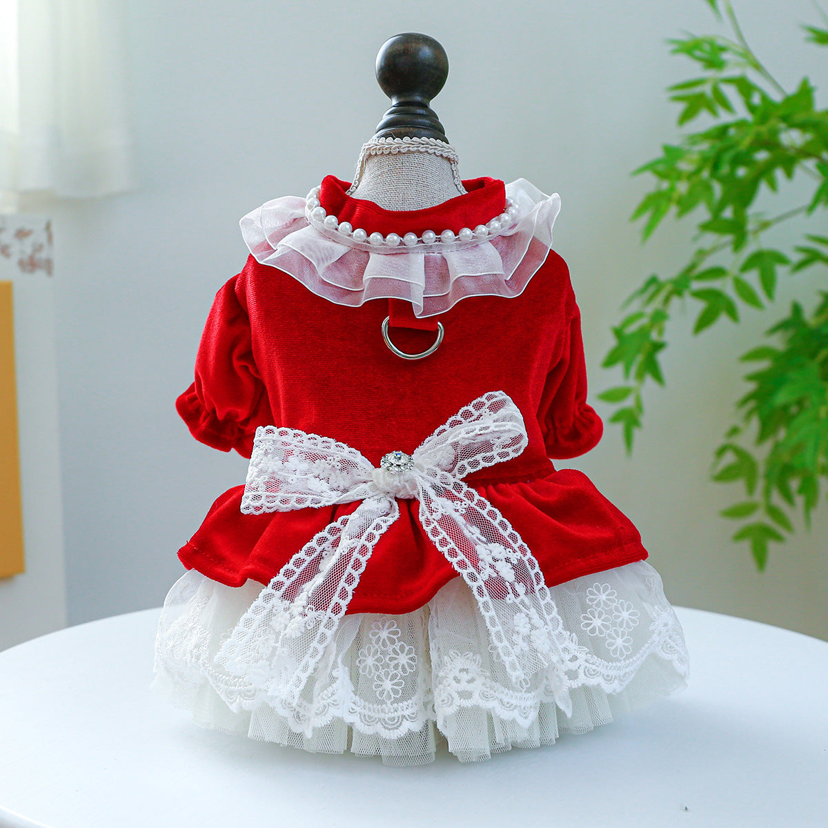 Velvet Lace Bowknot Dog Cat Dress