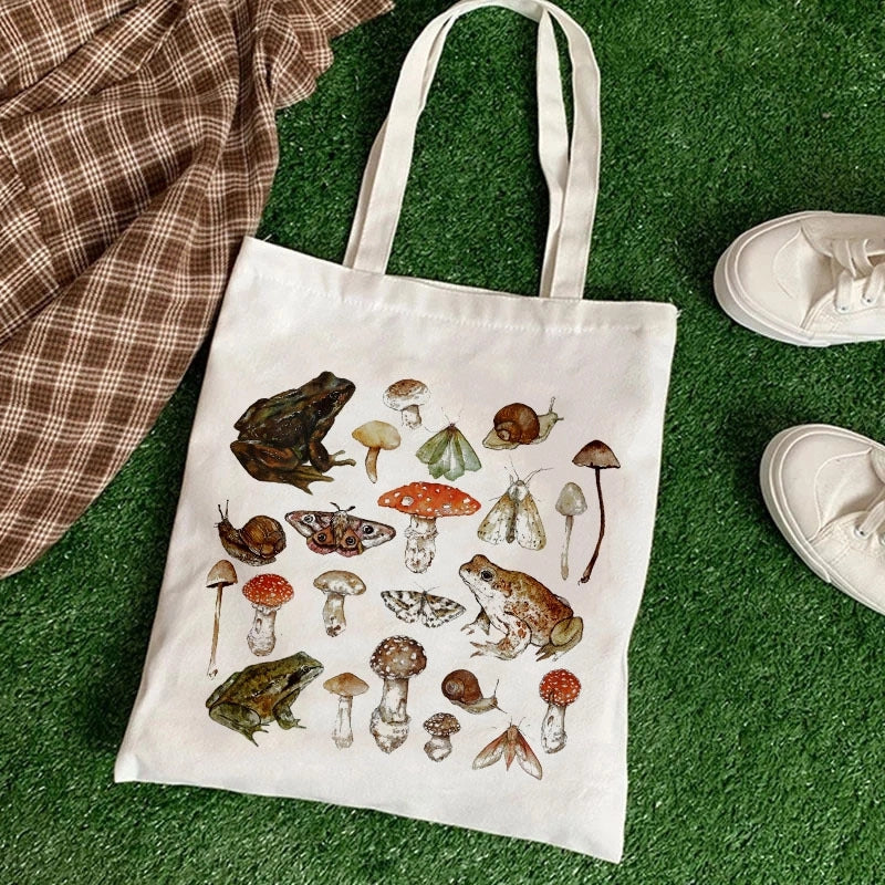 Women's Polyester Cartoon Leaves Streetwear Square Open Canvas Bag