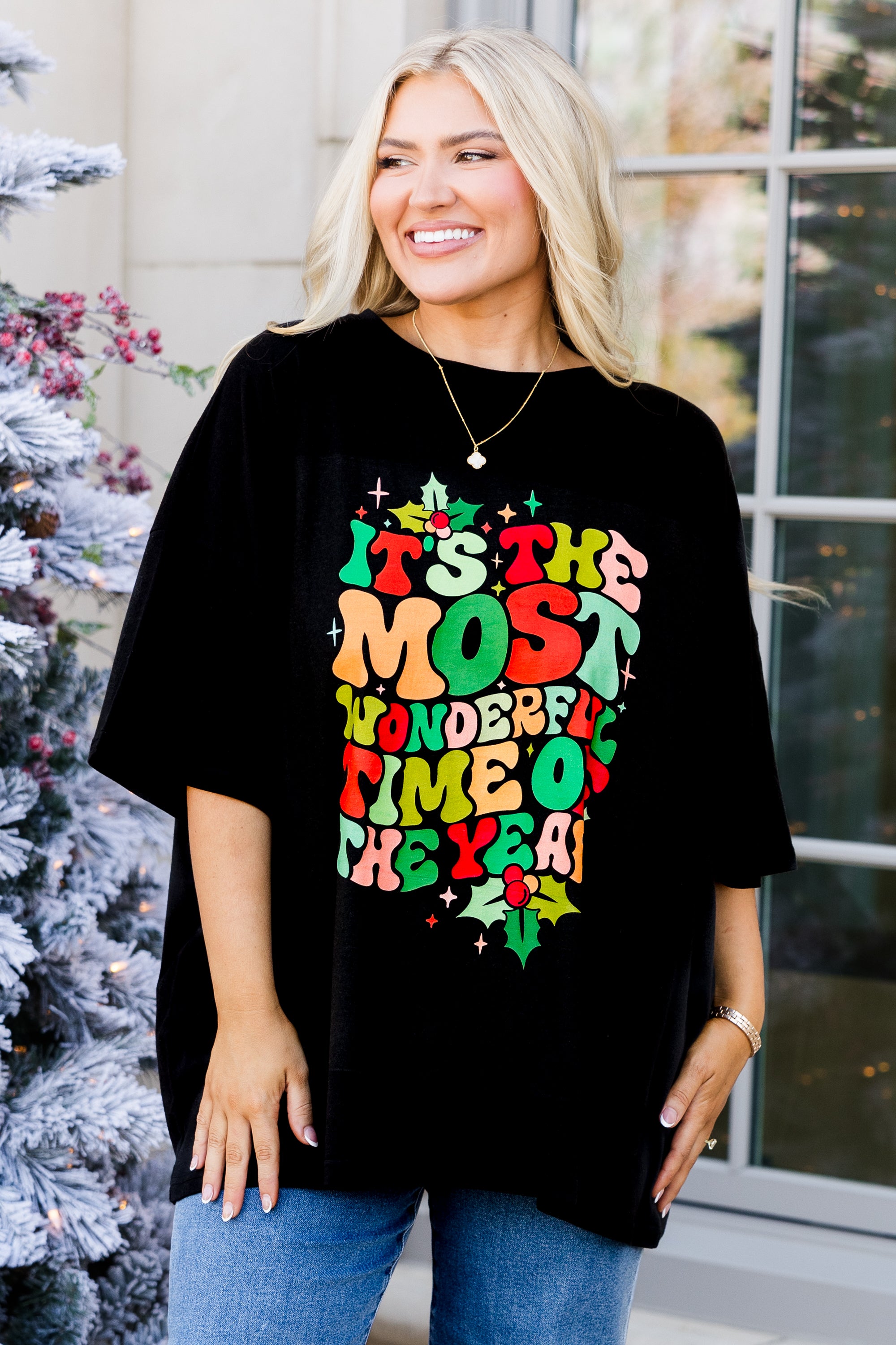 Most Wonderful Time Boyfriend Tee. Black