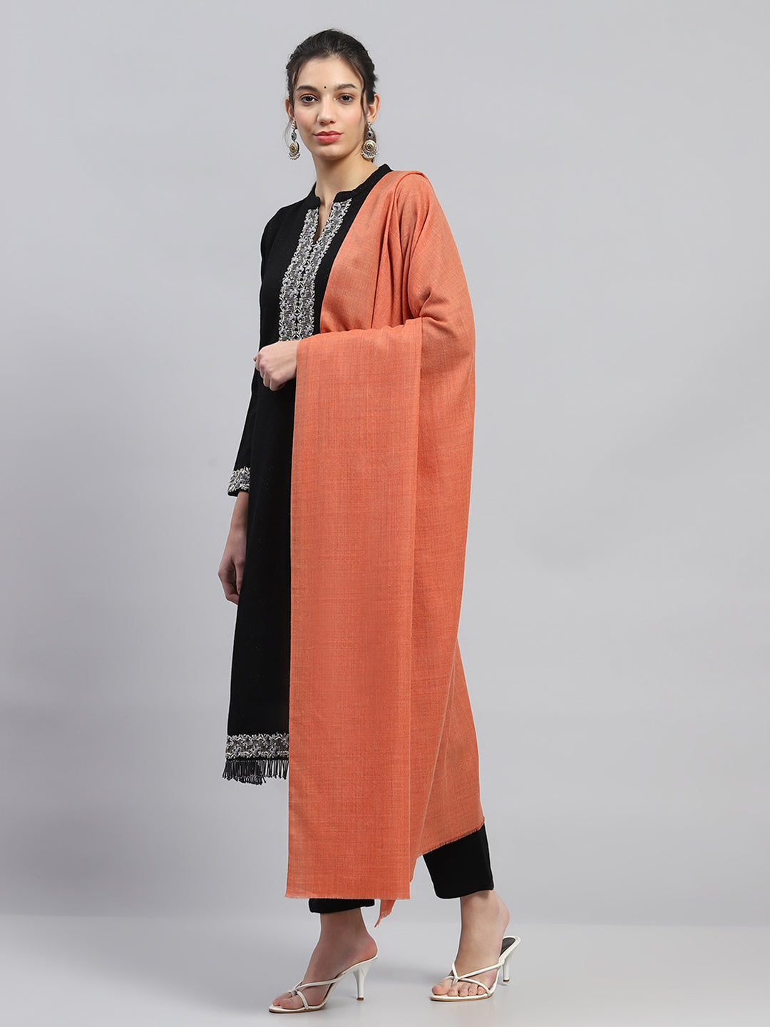 Women Orange Solid Reversible Shawl