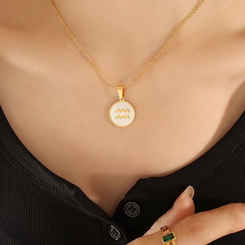 Retro Constellation 304 Stainless Steel Shell 18K Gold Plated Inlay Pendant Necklace