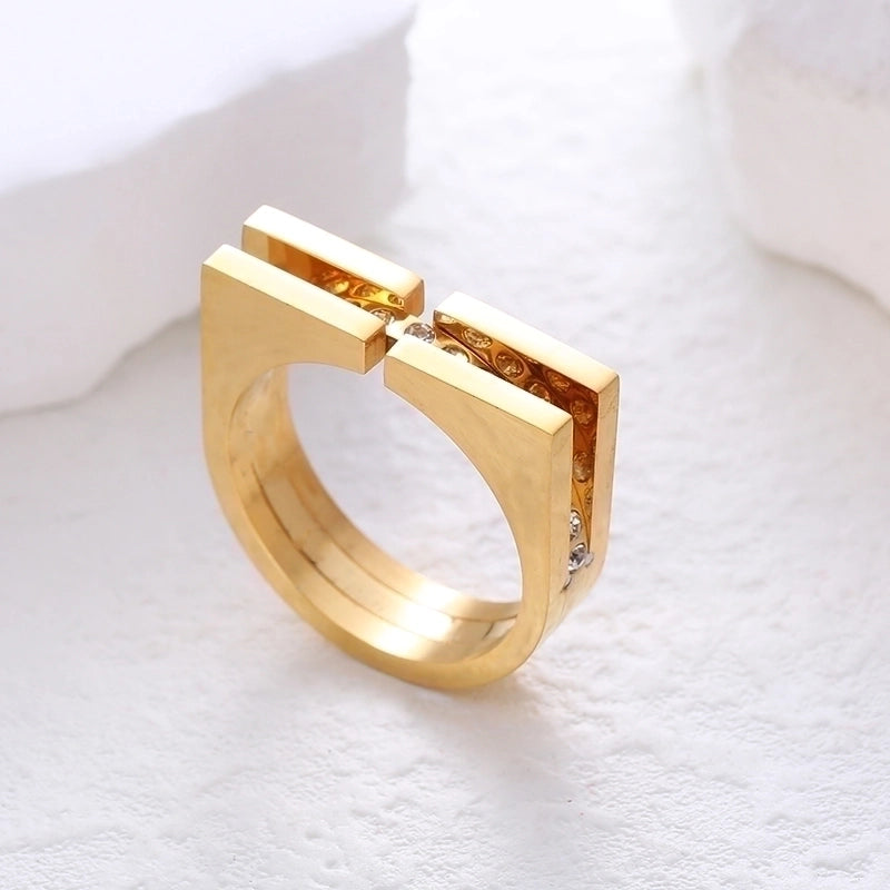 304 Stainless Steel 18K Gold Plated Minimalist Commute Plating Inlay Solid Color Rhinestones Rings