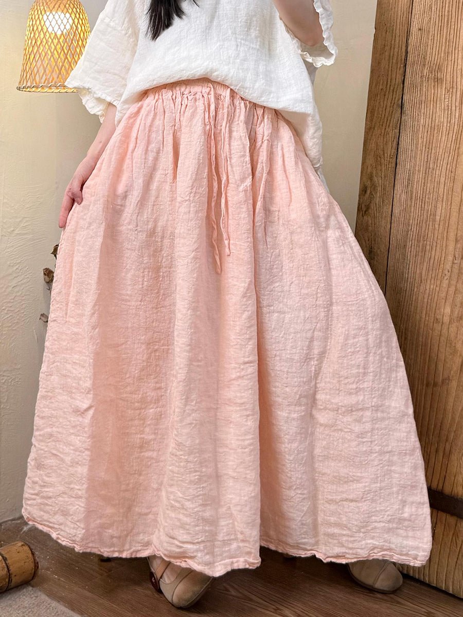 Women Summer Casual Pure Color Linen Skirt