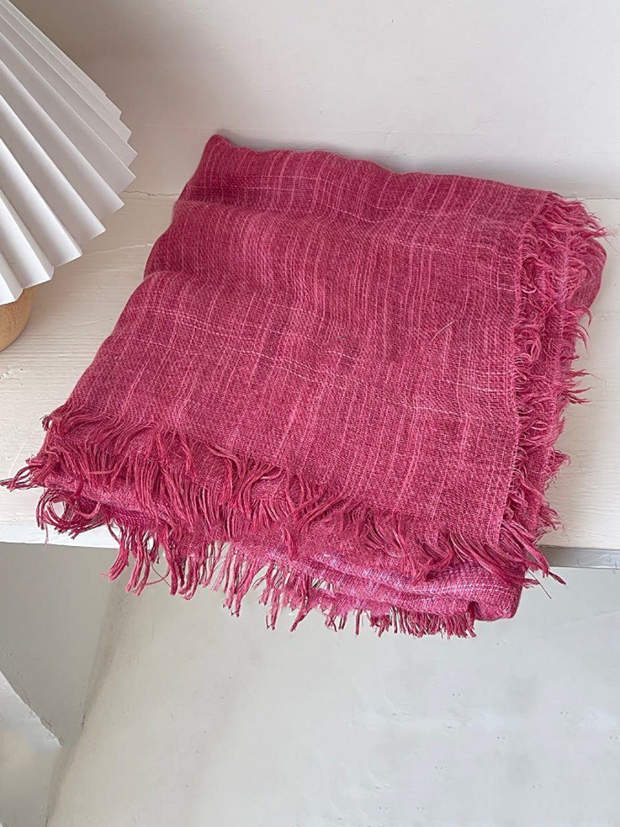 Women Vintage Pure Color Tassel Shawl Scarf