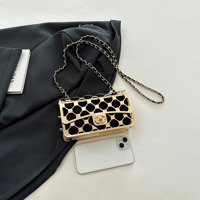 Women's Medium Pu Leather Metal Solid Color Streetwear Hollow Square Lock Clasp Crossbody Bag