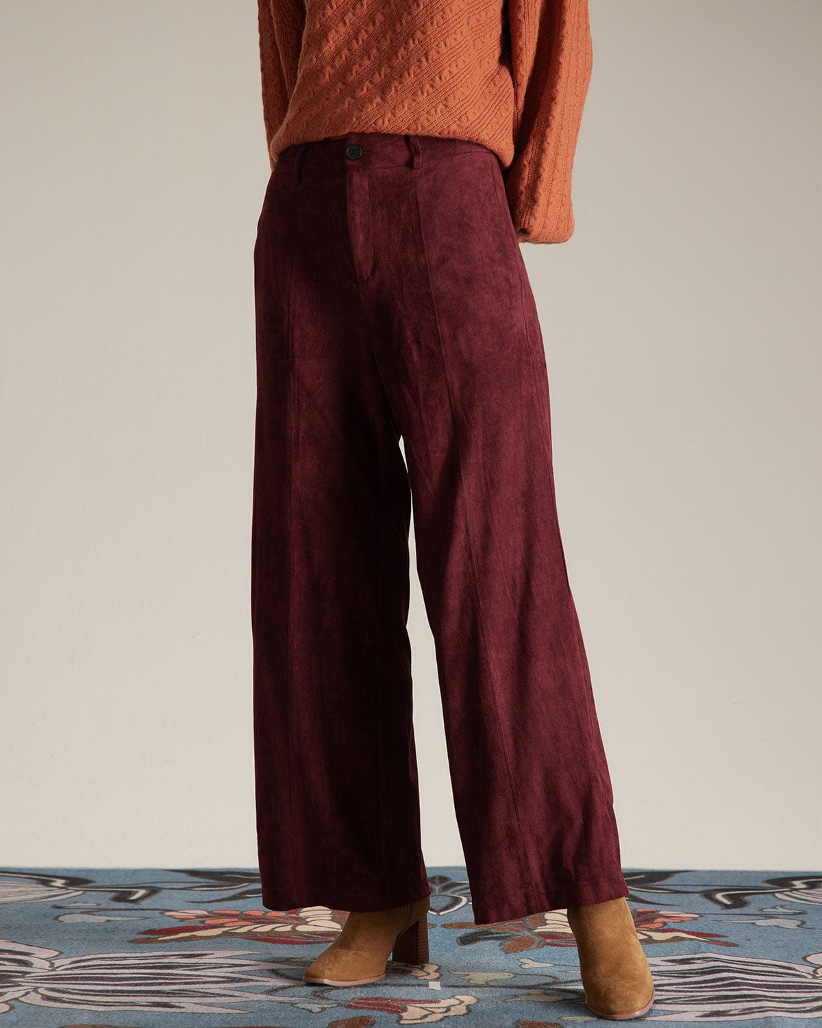 The Wine Red High Waisted Straight Pants