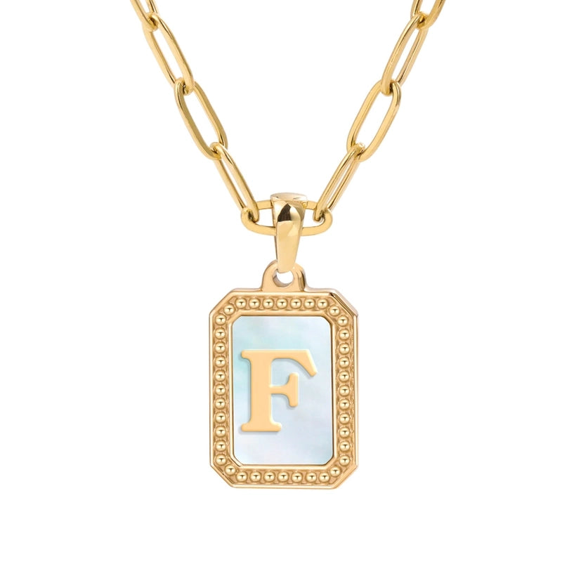 Minimalist Letter Square Titanium Steel Plating Inlay Shell Pendant Necklace 1 Piece