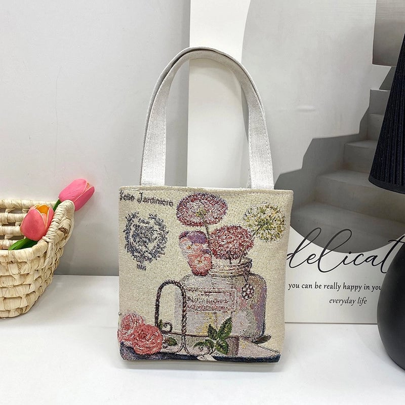 Women's Small Spring&Summer Canvas Printing Cute Open Handbag