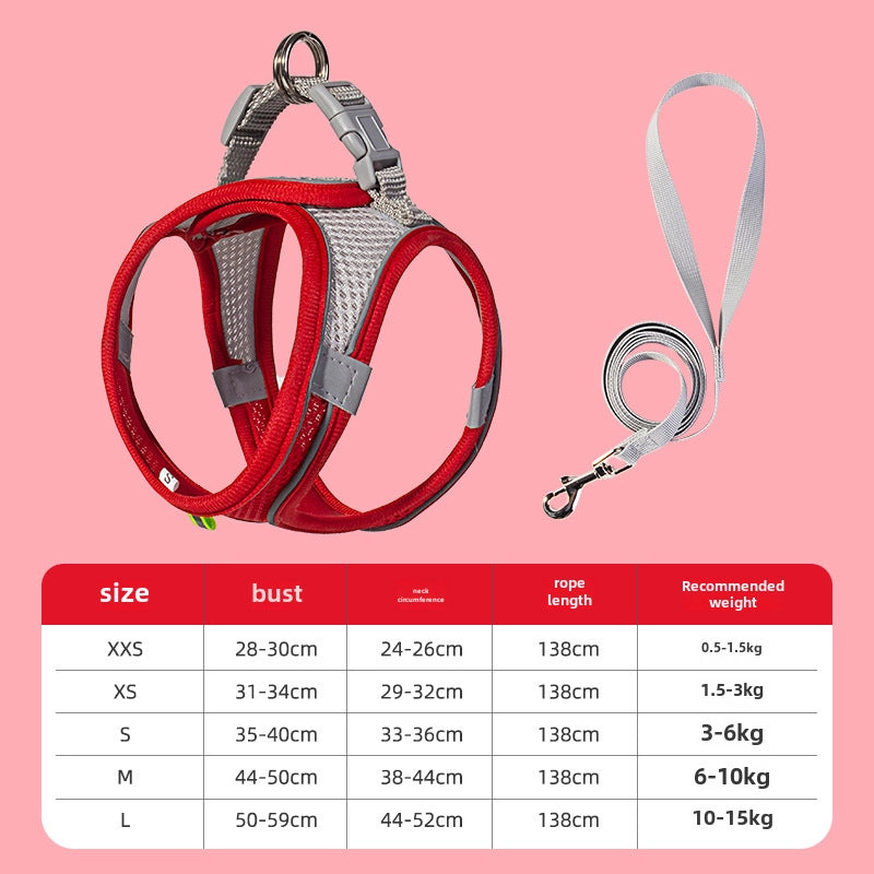 Dog Vest Leash Cat Small Dog Walking Dog Leash Teddy Out Anti-break Reflective Chest Strap