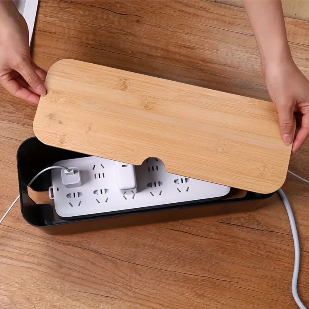 Cord Tidy Bamboo Cable Organiser Box