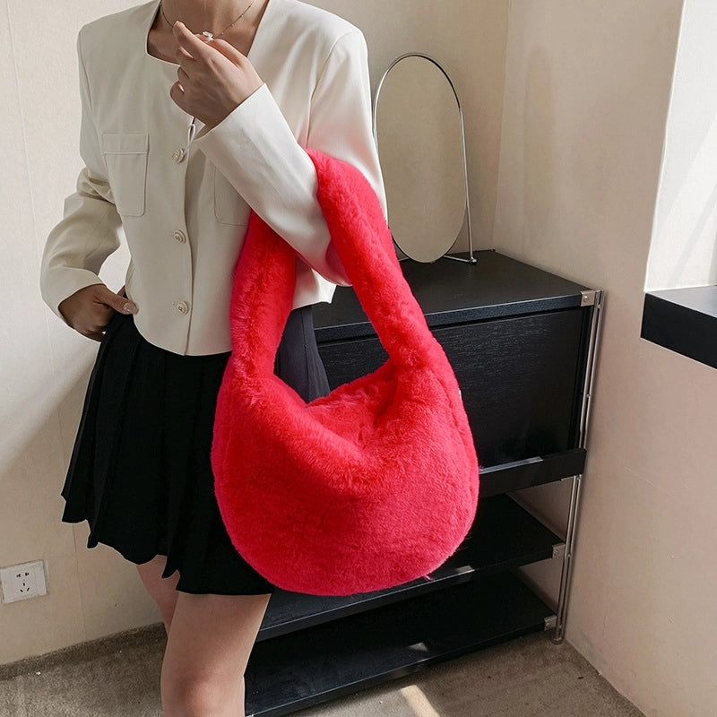 New Plush Bag Autumn And Winter Shoulder Rose Red Hot Girl Style Messenger Bag Furry Student Bag