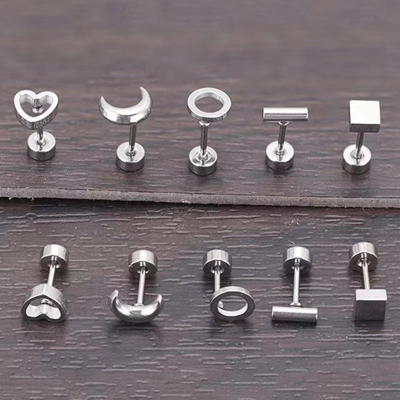 1 Pair Minimalist Moon Heart Shape Plating 304 Stainless Steel 18K Gold Plated Ear Studs