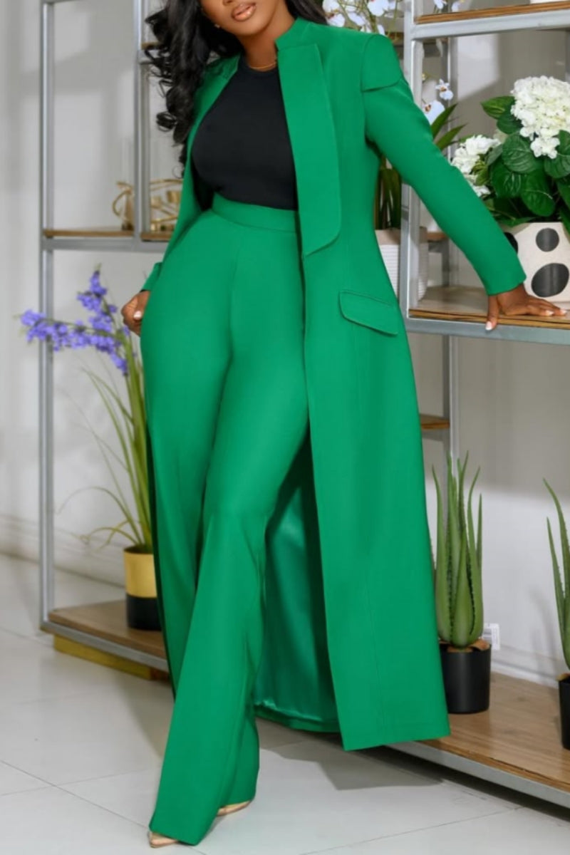 Casual Solid Color Cardigan Pants Long Sleeve Two Pieces