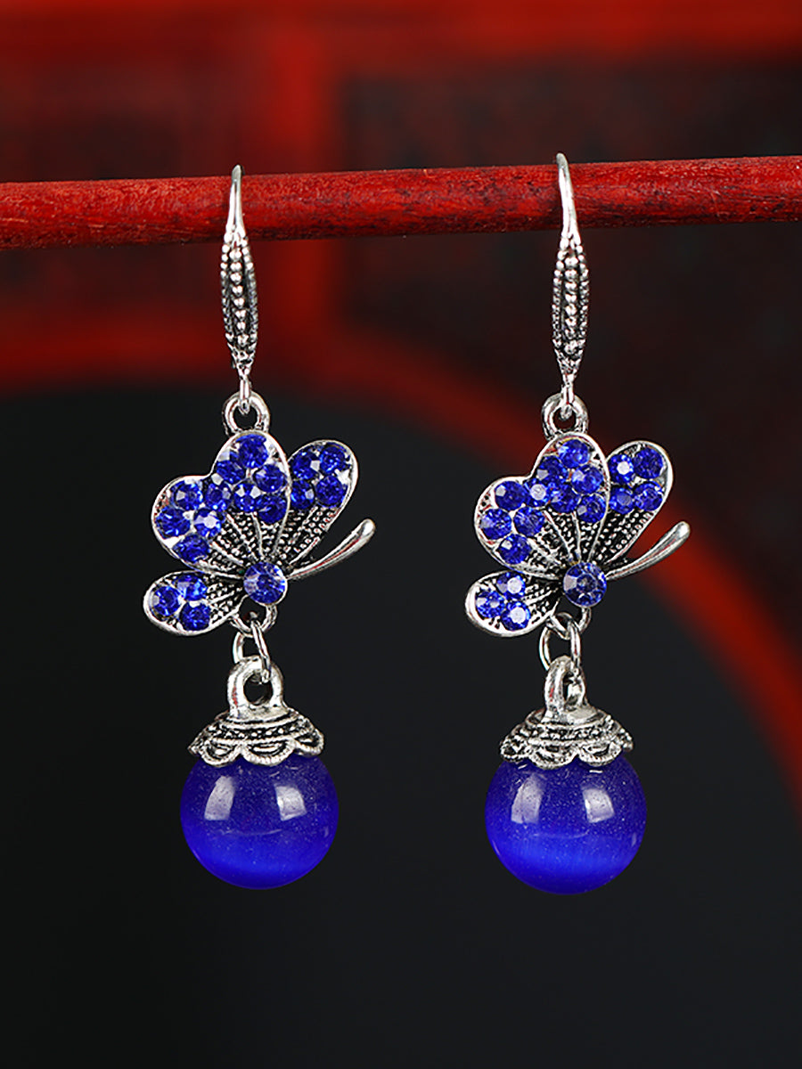 Women Vintage Butterfly Agate Alloy Earrings