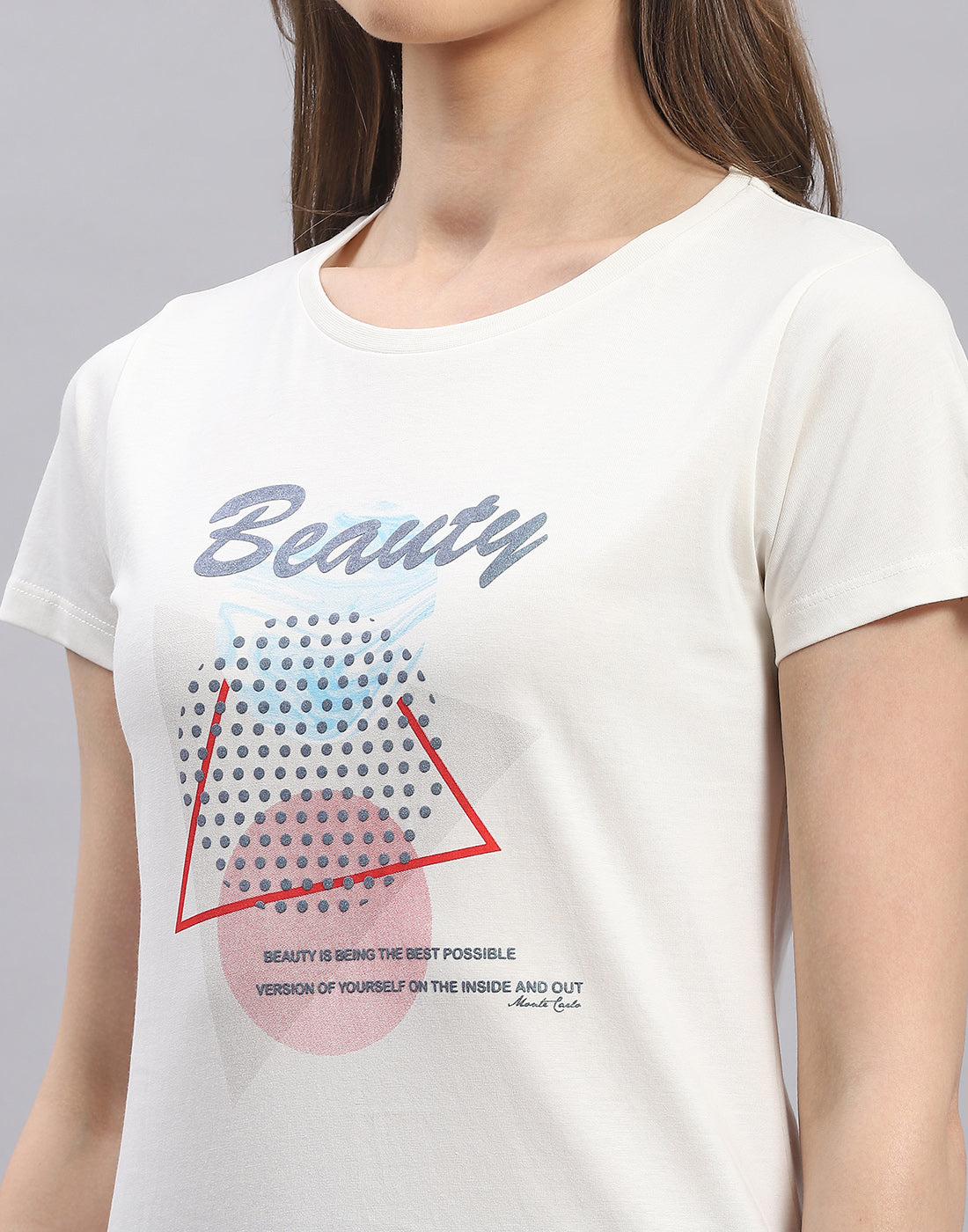 Women Off White & Turquoise Blue Printed Round Neck Half Sleeve Top 2 Pc Set