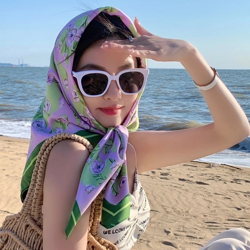 Women's Sweet Minimalist Flower Polyester Silk Scarf