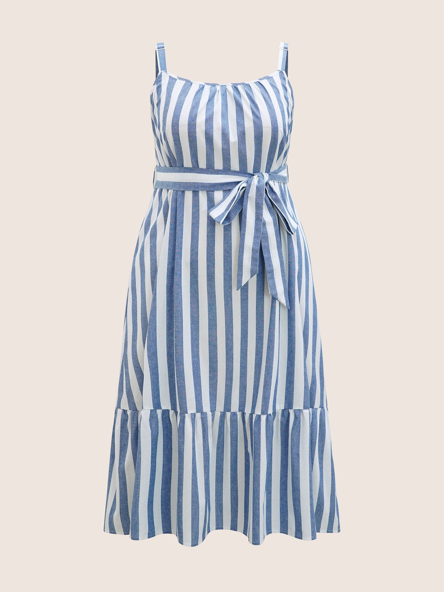 Striped Linen Blend Ruffle Layered Hem Dress