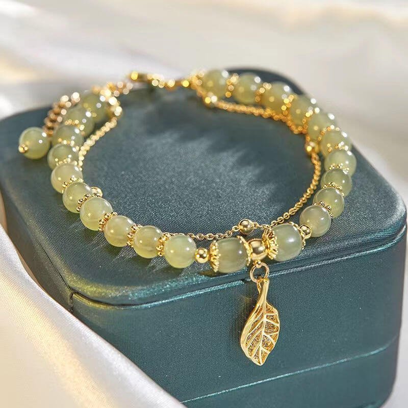 🔥  Promotion  49% OFF💞hetian jade gold leaf bracelet