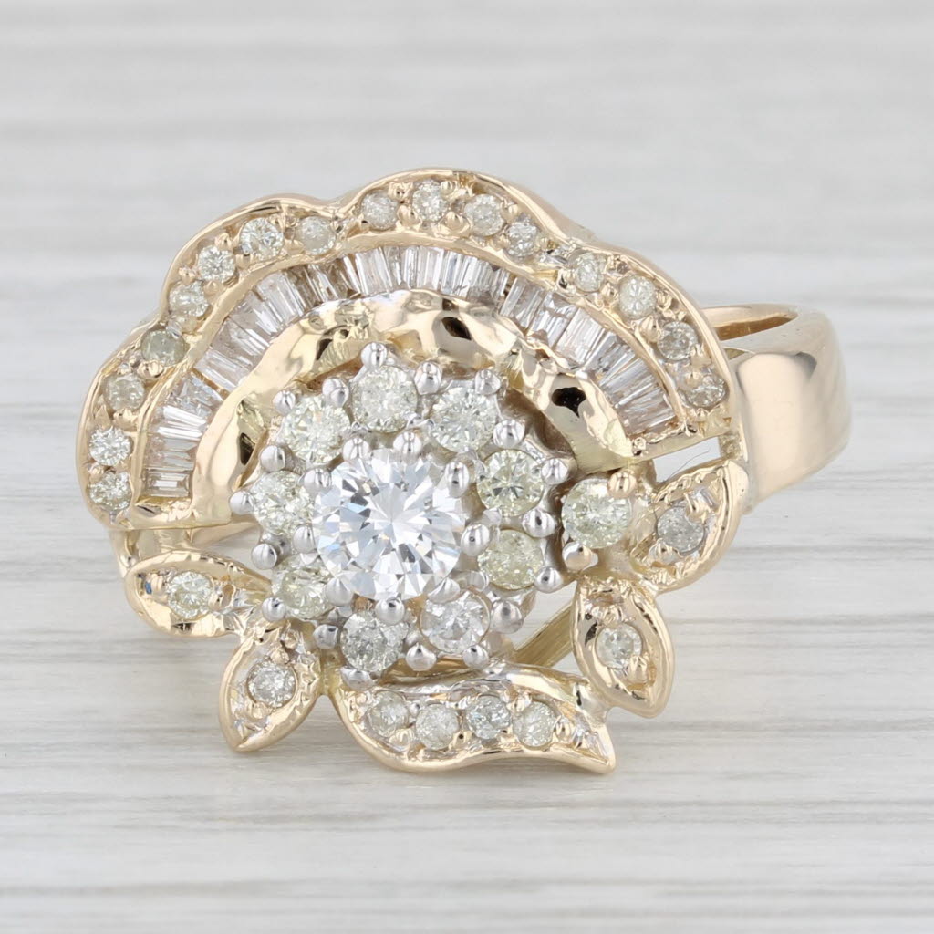 0.67ctw Diamond Cluster Flower Ring 14k Yellow Gold Size 7.75