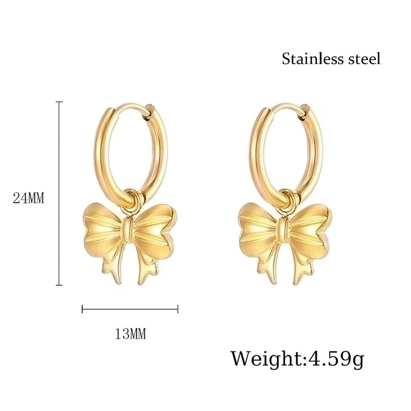 1 Pair Elegant Lady Bow Knot Plating 304 Stainless Steel 18K Gold Plated Drop Earrings