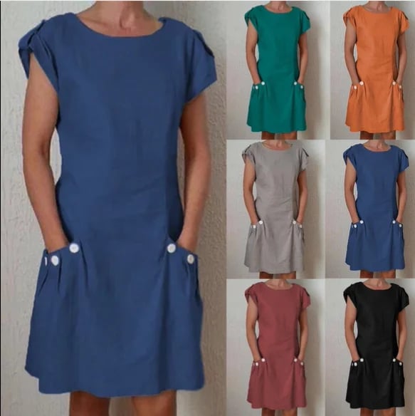 Solid Double Pocket Dress--BUY 2 FREE SHIPPING